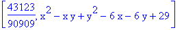 [43123/90909, x^2-x*y+y^2-6*x-6*y+29]